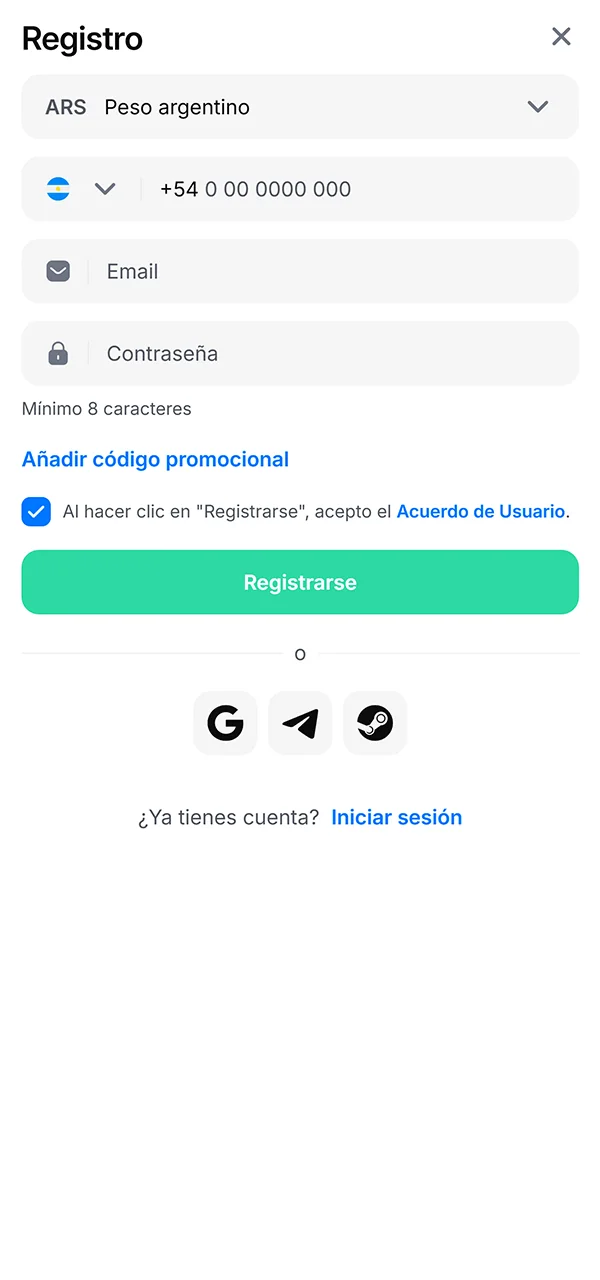 Crea tu cuenta en el sitio 1win.
