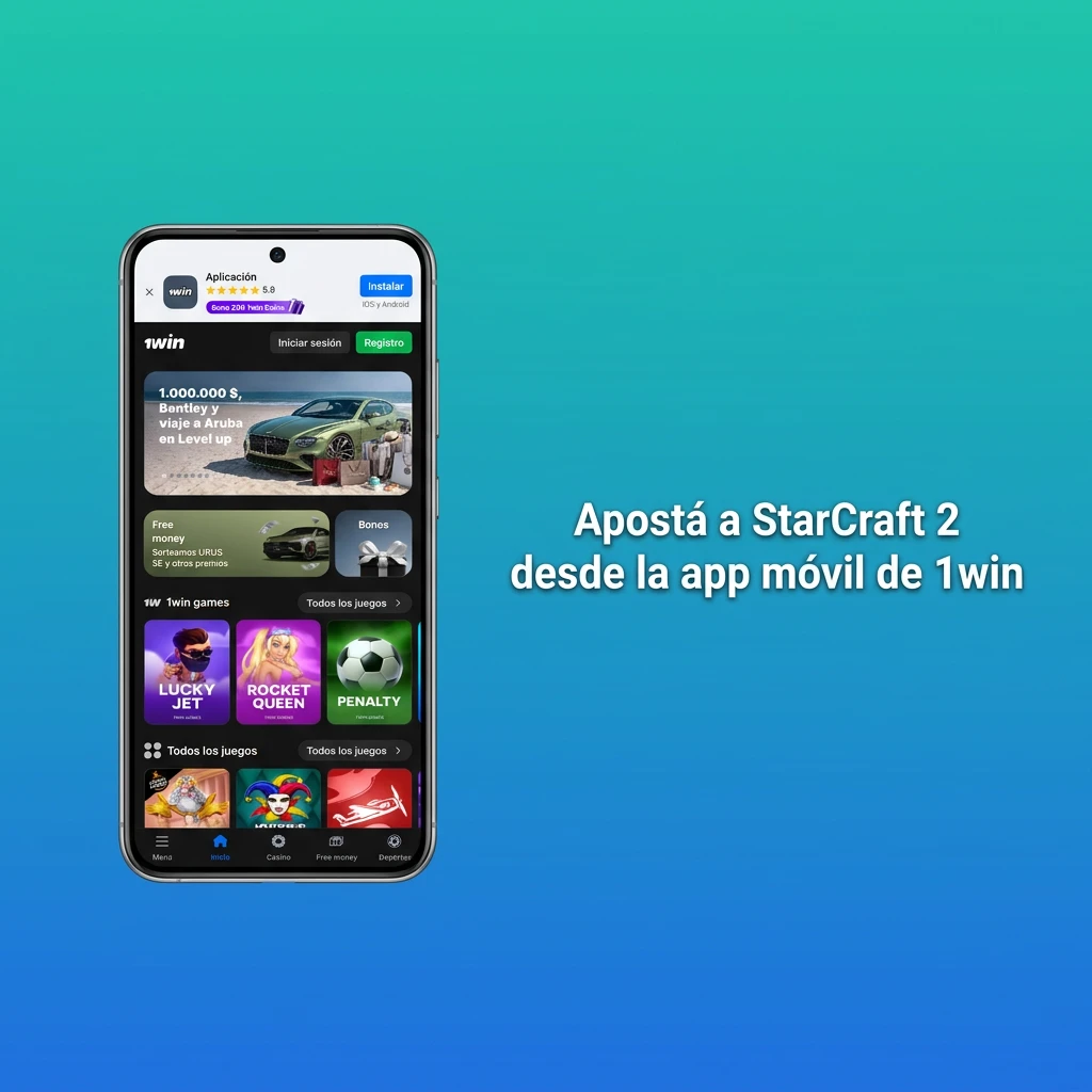 App móvil de 1win para apostar en StarCraft 2 desde Android o iOS con acceso a mercados de esports
