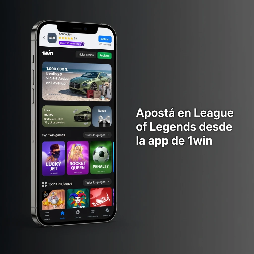App móvil de 1win para apostar en League of Legends en Argentina, con mercados en vivo y torneos de esports