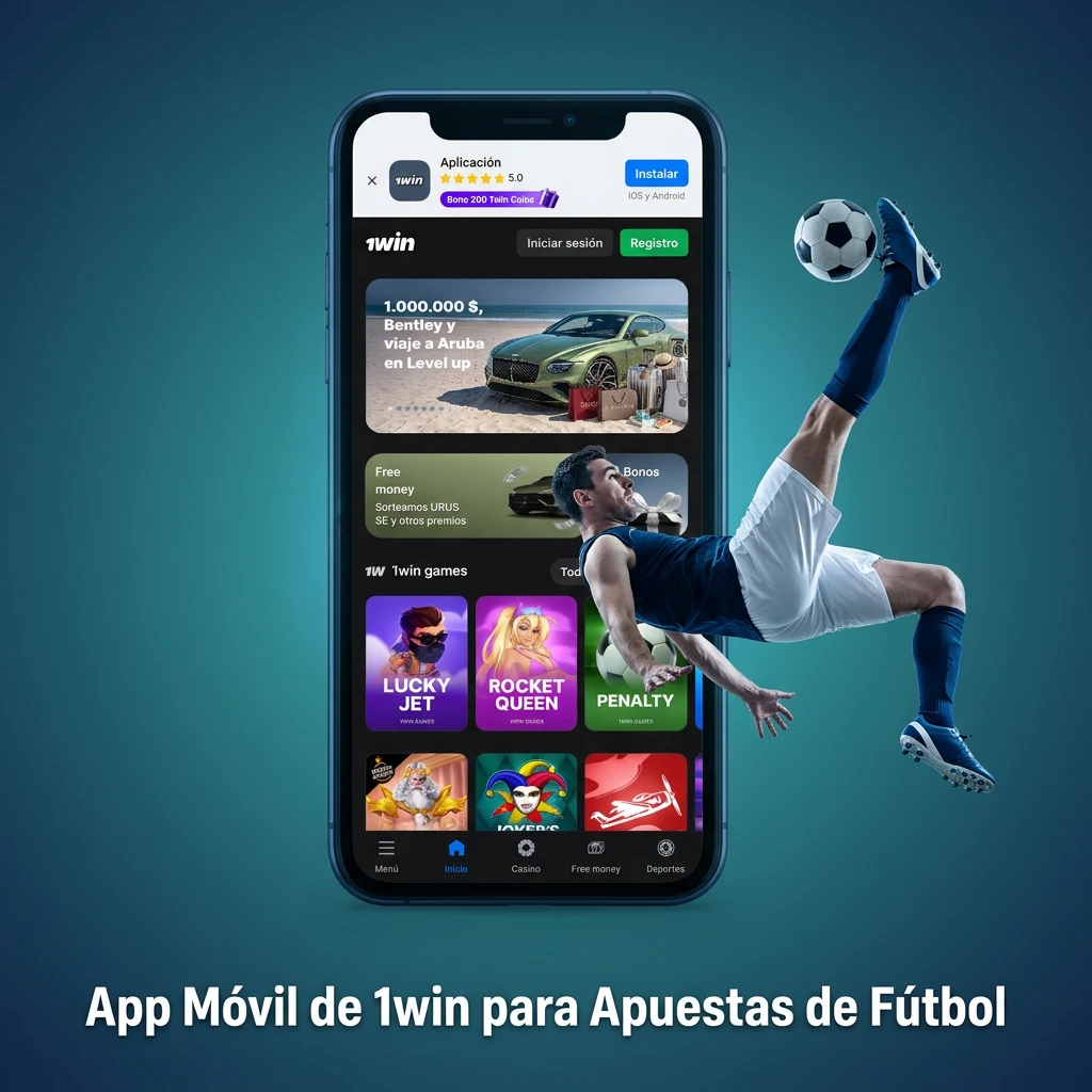 App móvil 1win para apostar al fútbol en Argentina, disponible en Android e iOS con apuestas en vivo.
