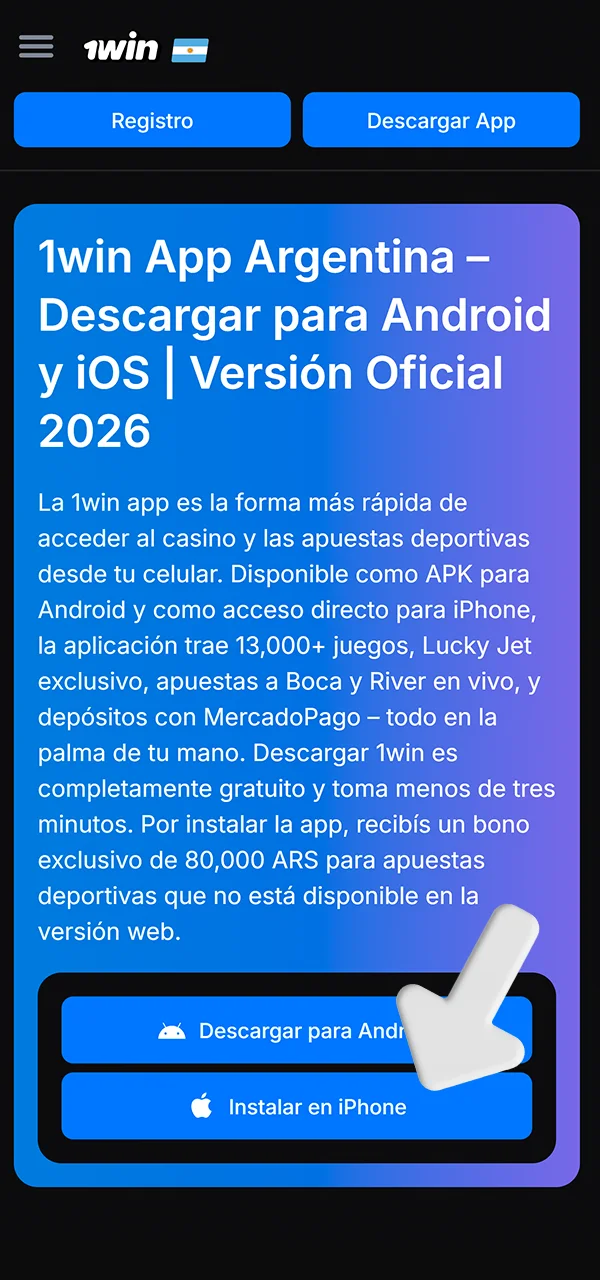 Entra a Safari para el sitio 1win hoy.