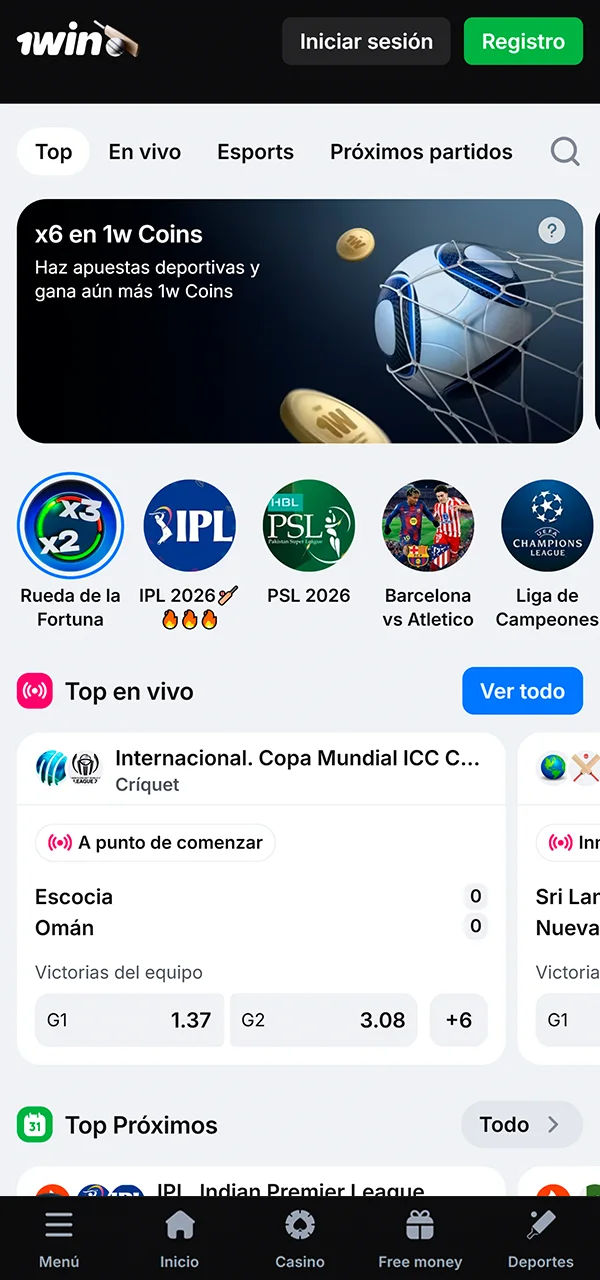 Haz apuestas deportivas en el sitio 1win.